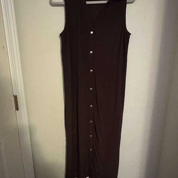 Anne Klein Brown Button Down Midi Dress Sleeveless Size 6 - Picture 1 of 4